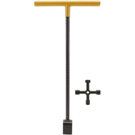 Multifunctional T Wrench for Water Meter Steel 4 Way Tool Faucet Valve Yellow (1/4)