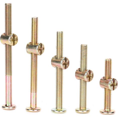 100 PCS M6 Boulons de meubles, Boulons de connecteur de meubles en acier en carbone Vis 70 mm avec plate-forme de connecteur d'écrou de 6 mm, boulons de cadre et écrous (1/5)