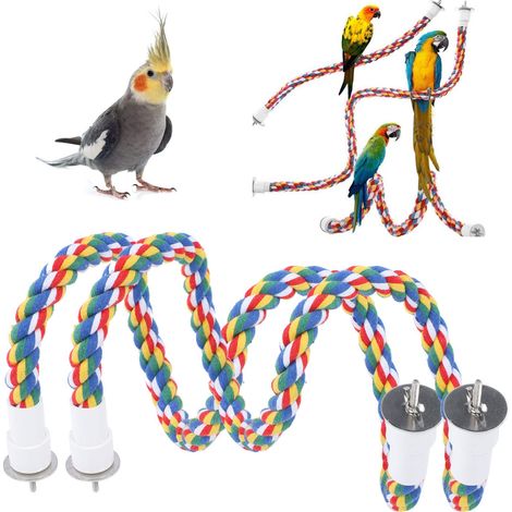 2 pièces Oiseau à mâcher Corde aux Couleurs Vives Oiseau Perche Support Coton Oiseau échelle Jouets pour perroquets perruches se percher Jouer(80CM) (1/4)