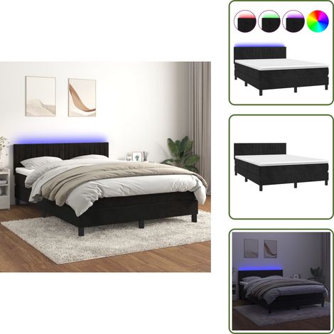 Sommier à lattes de lit avec matelas et LED Noir 140x190 cm - Lit Plateforme - Lit Design - Lit Capitonné - Lit Velours - Lit Avec Éclairage Led (1/5)
