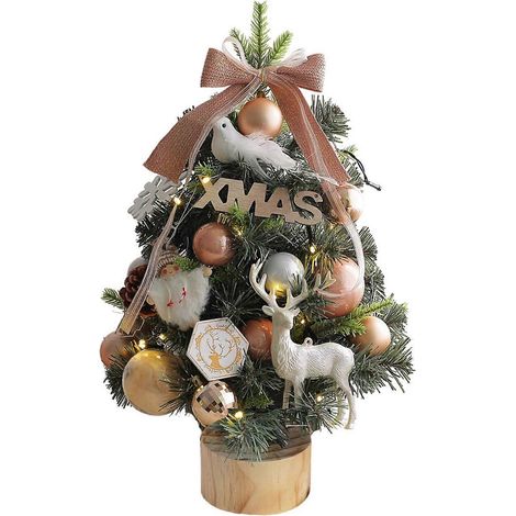 Miniatur-Tischweihnachtsbaum, dekorativer Baum mit LED-Lichtern und abnehmbarem Schmuck, saisonales Deko-Accessoire, Rosa (1/5)