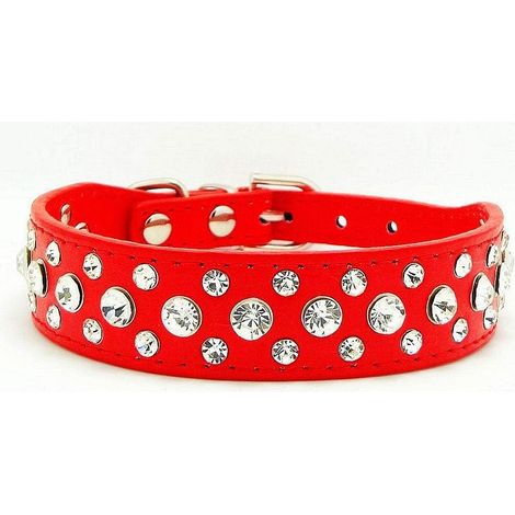 Collier de Chien en Cuir Strass (Rouge M)-Fei Yu