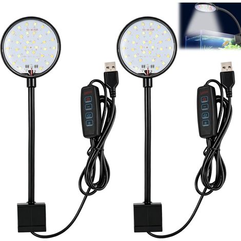 Lot de 2 Lampes à LED pour Aquarium avec Clip Transparent – Mini Éclairage LED 7 W Haute Luminosité – Lumière Blanche Naturelle – Économie d’Énergie – Idéal pour Aquariums de 10 à 30 cm (1/5)