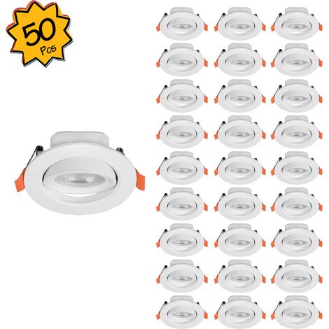Lot de 50 spots LED encastrables orientables 7W 6000K – Blanc froid – Transformateur intégré – Pour plafond – C.R.I. >80 – Digilamp (1/5)