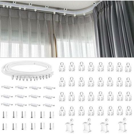 Kit de rail de 4 mètres, en forme de U et de L, rail de rideau silencieux et renforcé, rail de rideau courbe en PVC, accessoires pour rideaux (1/5)