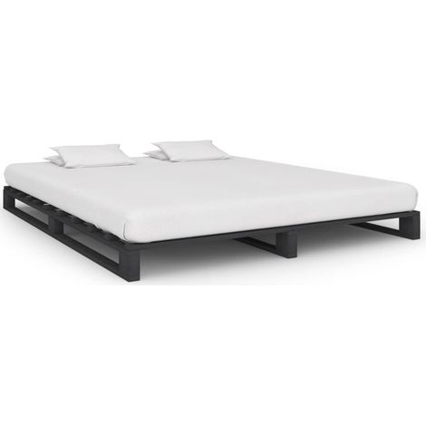 Cadre de lit de palette sans matelas gris 180x200cm bois massif