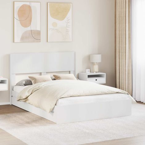 vidaXL Cadre de lit avec rangement et tête de lit Blanc 140 x 200 cm (1/5)