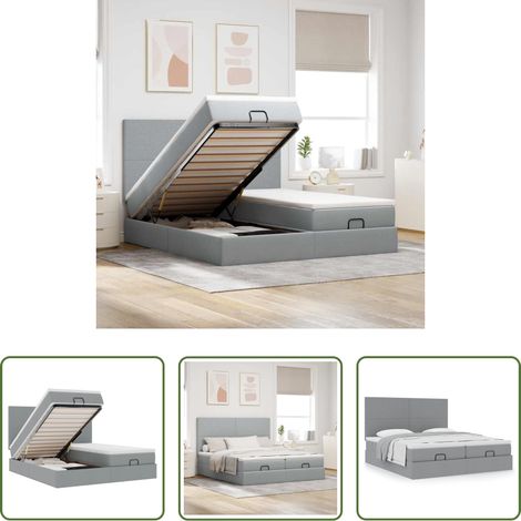 vidaXL Taschenfederkern - Ottoman-Bett mit Matratzen Hellgrau 160x200 cm Stoff (1/5)