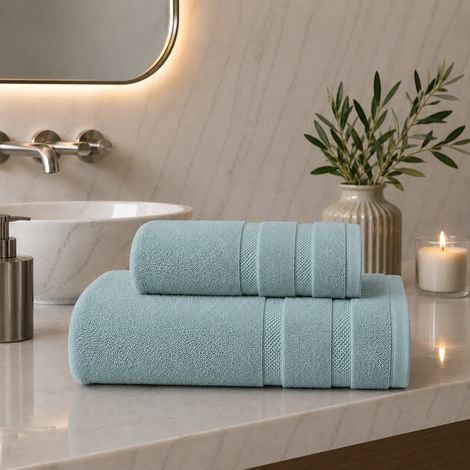 Telo Bagno Saleneba, set di 2 Asciugamano Viso 60x110 cm Asciugamano Ospite 40x60 cm, Sfumatura Colore Struttura Menta, Verde Menta (1/5)
