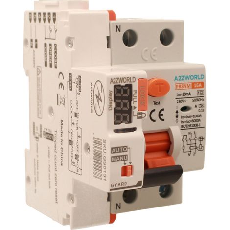 RCCB Interruttore Differenziale Puro Riarmo Automatico, Tipo A 1P+N 3M 6000A 30mA AC 230V IP20 IEC61008-1 PR8NM, Corrente Disponibili 16A 25A 32A 40A 63A  (16A)