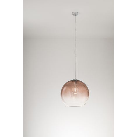 Suspension Perenz 10S48526 En Verre Soufflé Marron Transparent Dégradé Et Chrome Brillant, Culot E27, Diamètre 45 Cm, Hauteur 191 Cm. (1/2)