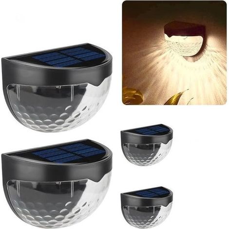 Luces solares para vallas exteriores, 6 luces LED impermeables para iluminación de patios, 4 unidades (negro-blanco cálido) (1/5)