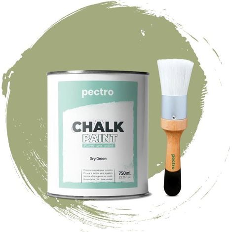 Vernice a Gesso - PECTRO - VERDE SECCO - 750ml - Pennello in Legno - Finitura Opaca