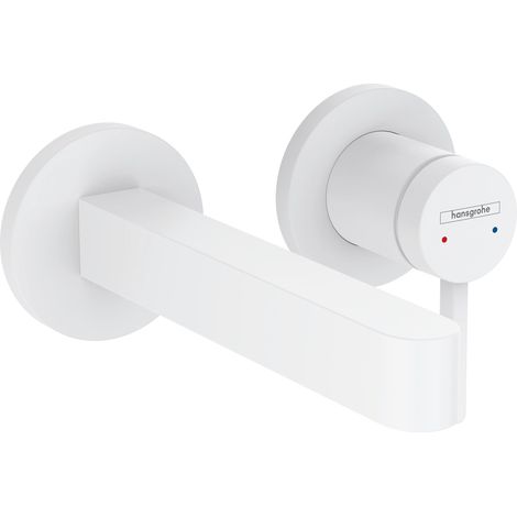 Robinet de lavabo encastré - Pour montage mural - Avec bonde de vidage non verrouillable - Robinet de salle de bain économiseur d'eau - Blanc mat - Longueur d'écoulement : 168 mm (1/5)