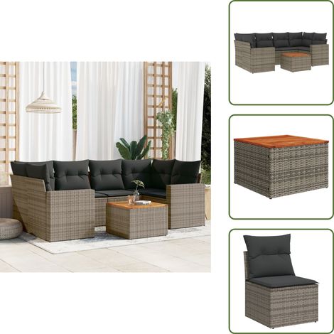 The Living Store 7-tlg. Garten-Sofagarnitur mit Kissen Grau Poly Rattan - Gartenmöbel - Outdoor Möbel - Rattan Gartenmöbel - PE-Rattan - Esstisch Set (1/5)