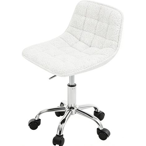 Silla de oficina giratoria ajustable en chenilla blanca con ruedas (1/5)
