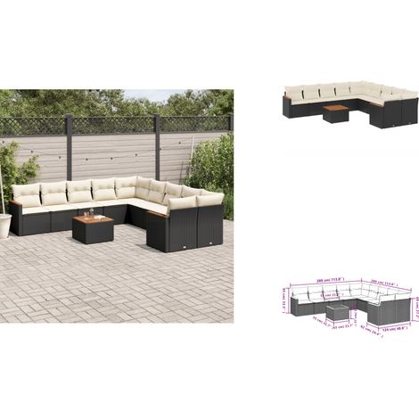 11-tlg. Garten-Sofagarnitur mit Kissen Schwarz Poly Rattan - Gartenmöbel Set - Esszimmergarnitur - Outdoor Möbel - Lounge Sofa - Rattan Gartenmöbel (1/3)
