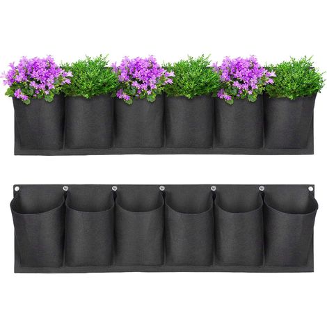 Sac de Plantation Vertical 6 Poches (Noir), Jardin Sac à Plantes Mural Jardinière Suspendue Balcon Pot à Suspendre Intérieur Extérieur Fleur