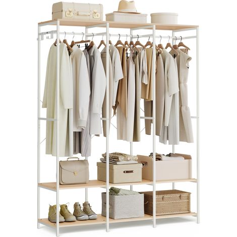Armoire Vêtements Portable, Penderie Métal Pliable, Étagères de Rangement avec Tringle, Crochet Amovible, 40 x 141 x 180 cm, Beige Naturel RGR005W67 (1/5)