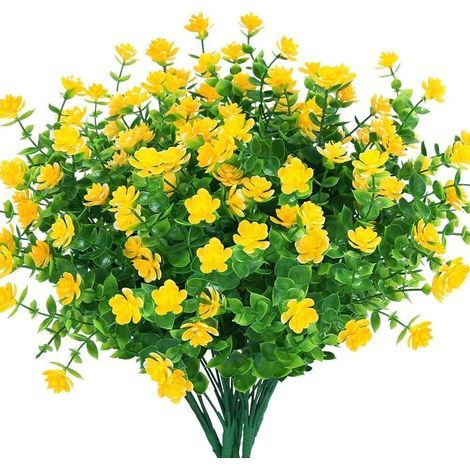 Artificielle Faux Fleurs, 4Pack artificielles Eucalyptus Extérieur UV Résistant Verdure Arbustes Plantes Intérieur Extérieur Suspendus Planteur Accueil Jardin Décor (Yellow) (1/5)