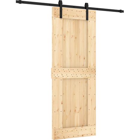 Sliding Door Natural and Black 80 x 210 cm Solid Pine Wood vidaXL (1/5)
