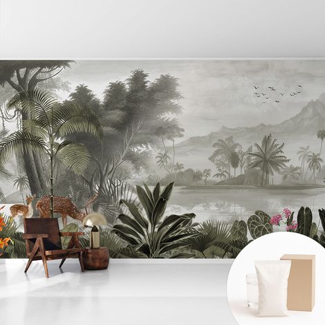 Tapete Vliestapete mit Kleber modern - Wanddeko für Küche - Klebefolie Wand - luxus Look Tropische Oase 416x254 cm (1/5)