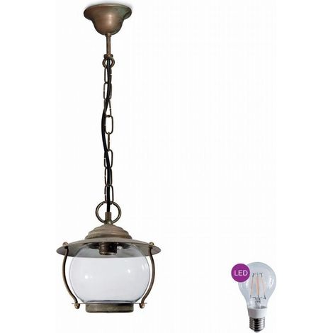 LAMPADARIO SOSPENSIONE PER ESTERNI OTTONE ANTICATO RAMATO 1XE27