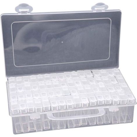 Boîte de Rangement Portable 64 grilles, Multi-Fonctions Boîte de Rangement Plastique pour Bijoux Diamant Broderie Boîte Organisateur Outils Ajustable Transparent Accessoires Nail-Fei Yu (1/5)