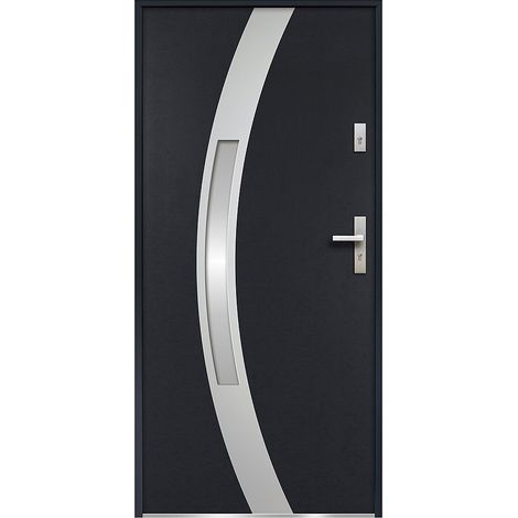 Porta d'ingresso apertura verso sinistra H207 x L100 cm in Acciaio smaltato e Inox Antracite - TROFA