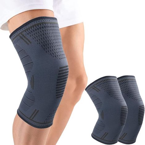 Genouillères de sport noires, protection élastique réglable en deux parties (1/5)