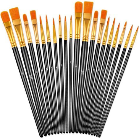 Set de Pinceaux Peinture, 20 Pinceau d'artiste avec Poils en Nylon et Manche en Bois, Pinceaux Peinture Acrylique, Aquarelle, Huile, Pinceau Brosse pour Nail Art Ongles, Visage (Black) (1/5)