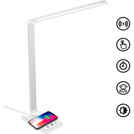 Lampe de bureau LED, lampe de table à intensité variable, lampe à pince, chargement sans fil et port USB, protection des yeux, lampe de lecture, commande tactile, lampe de table pour lecteur, bureau (1/5)