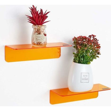 No-Drill Wall Shelf Set of 2, Easily Expand Wall Space - Small Adhesive Acrylic Wall Shelf for Bathroom, Orange (1/4)