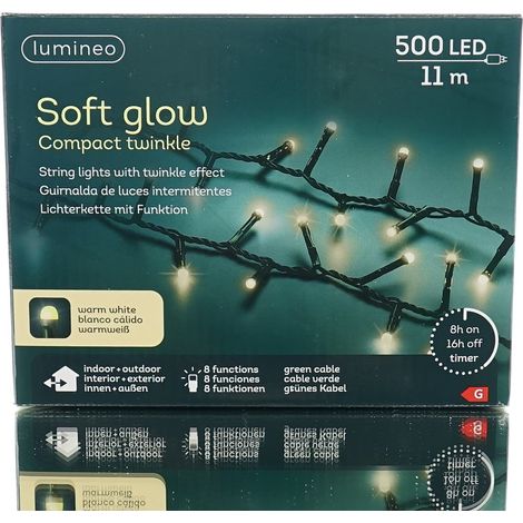 Lumineo LED Lichterkette Soft Glow Compact Twinkle grün 11 Meter 500 Lichter - warmweiß (1/5)