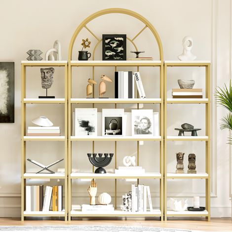 Étagère modulable 3 pièces 163x30x184 cm MDF blanc et métal doré OKWISH (1/5)
