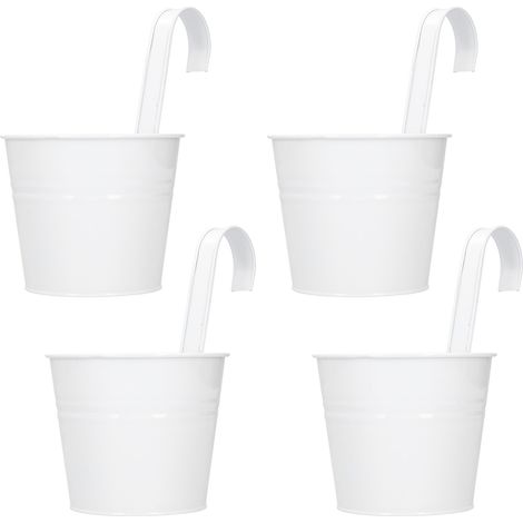 4 Pots de Fleurs Mural Détachables en Fer pour Plantes Succulentes - Accessoire de Balcon et Jardin (Blanc) (1/5)