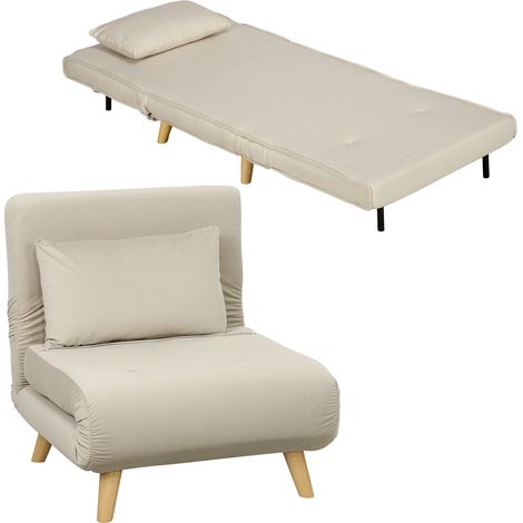 3-in-1 Schlafsessel, Klappsessel mit Schlaffunktion, verstellbare Click-Clack-Rückenlehne, Beige (1/5)