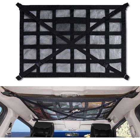 Sac filet de toit pour voiture 80 x 55 cm – Capacité de charge renforcée, double compartiment, idéal pour SUV, road trips et camping en voiture – Noir (1/4)