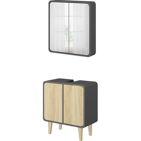 Set di mobili da bagno Arla, Antracite/quercia, 2 parti, Vicco