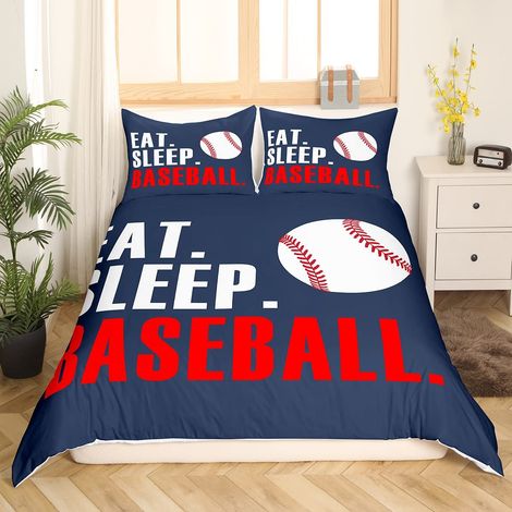 Parure de lit 3D avec housse de couette de 135 x 200 cm - Motif ballon de baseball - Pour garçons, filles, adolescents, jeux de sport (1/5)
