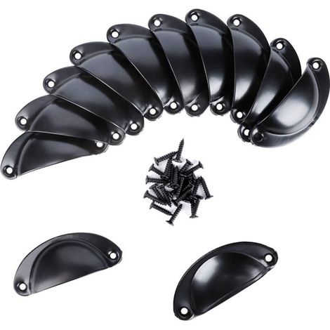 12pcs Iron Shell Handles for Kitchen Cabinet Drawer and Door (Black Cup Handles) (1/5)