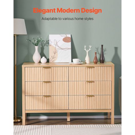 Commode à 6 tiroirs cannelés, meuble de rangement en bois avec système coulissant et anti-basculement, style minimaliste moderne, o… (1/5)