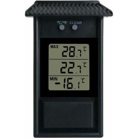 Gewächshausthermometer, wasserdichtes Digitalthermometer, 0,1°C Auflösung, Temperaturbereich -20 bis 50°C, Wandmontage, batteriebetrieben (schwarz) (1/4)
