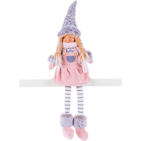 Figur MagicHome Weihnachten, Mädchen mit hohem Hut, Stoff, rosa-grau, 17x12x54 cm (1/2)