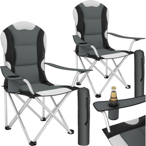 Ensemble 2 chaises de camping polyester support boisson sac, gris (1/5)