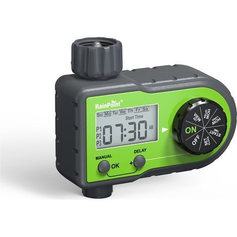RAINPOINT - Timer automatico per l'irrigazione del giardino con display, modalità manuale e automatica, facile installazione. (1/5)