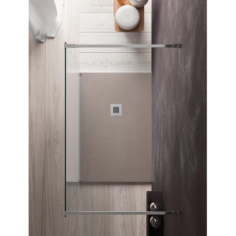 Piatto doccia in marmoresina grigio chiaro aqua rock 80x160 con griglia acciaio