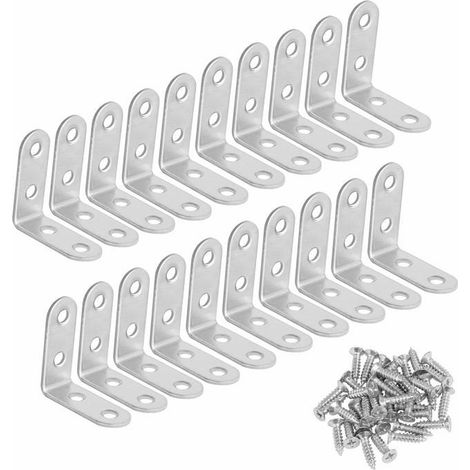 Lot 20 équerres d'angle inox 90° 40x40x16 mm + 80 vis – support L finition brillante (1/5)