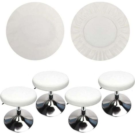 (4 Pièces Blanc)Housse Tabouret Rond Housse Tabouret de Bar, Tissu de Luxe, Diamètre 30-40cm, Extensible, Infroissable, Lavable et Anti-Poussière