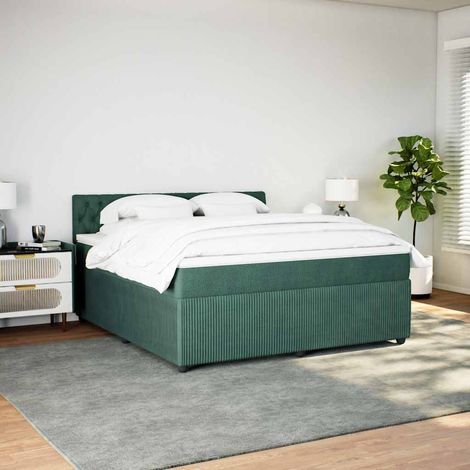 Cama box spring con colchón terciopelo verde oscuro 180x200 cm (1/5)